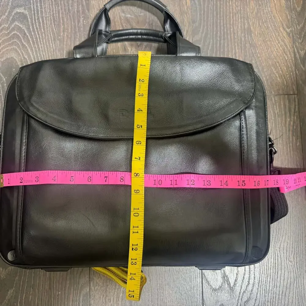DELL Black Leather Executive Brief Case Laptop Travel Bag Office (17x13)